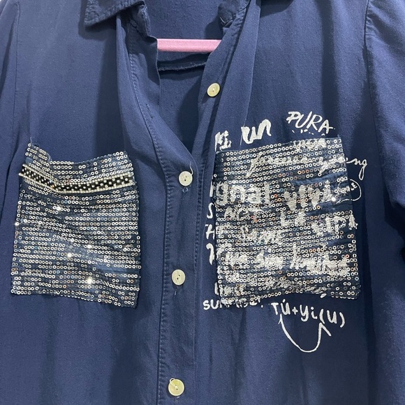 Italian blouse one size fits all in navy blue - Picture 2 of 4